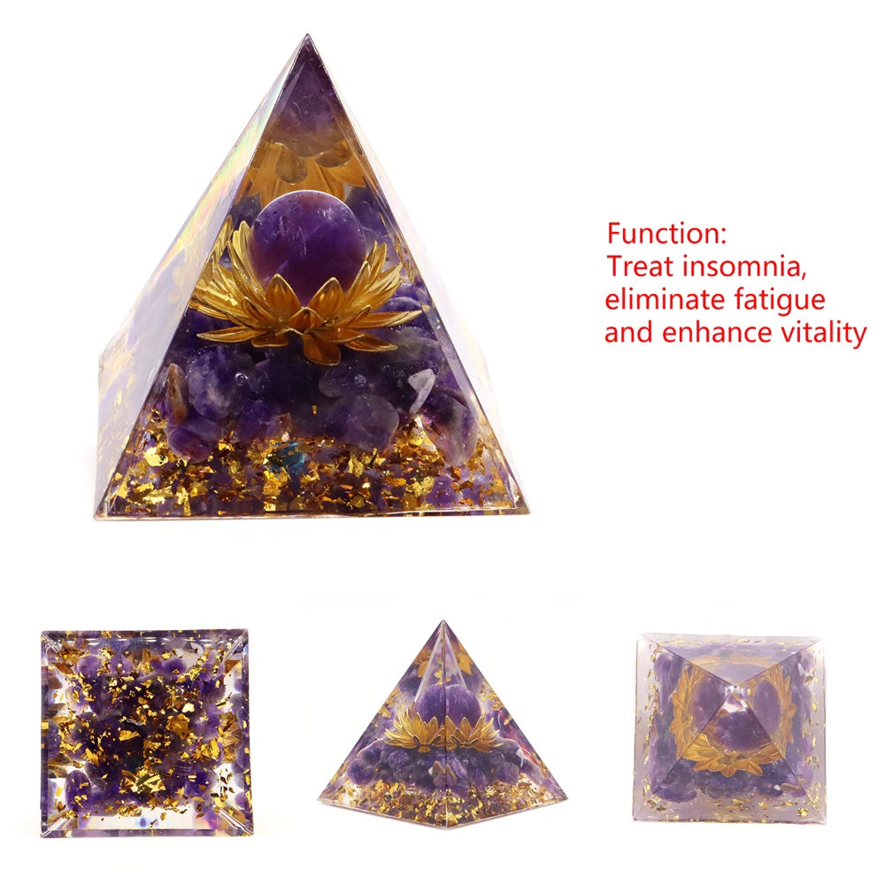 Natural Stone Energy Generator Pyramid Orgonite Peridot Amethyst Reiki Healing Crystal Chakra Resin Meditation Tool Room Decor