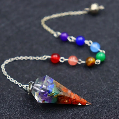 New Design 7 Chakra Orgonite Reiki Pendulum Pendant Fashion Jewelry Chain Healing Crystal Gift Hexagon Pyramid