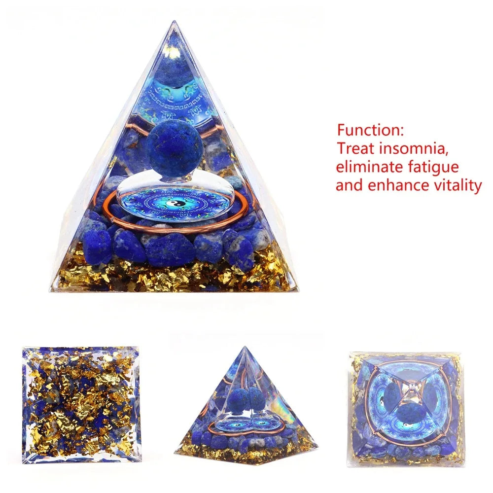 Natural Stone Energy Generator Pyramid Orgonite Peridot Amethyst Reiki Healing Crystal Chakra Resin Meditation Tool Room Decor