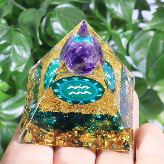 1pc Twelve Constellations Orgone Pyramid Amethyst Peridot Crystal Energy - Meditation Tool, Quartz Home Decor, Holiday Gifts