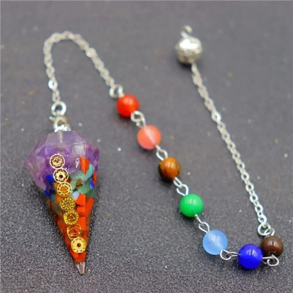 New Design 7 Chakra Orgonite Reiki Pendulum Pendant Fashion Jewelry Chain Healing Crystal Gift Hexagon Pyramid