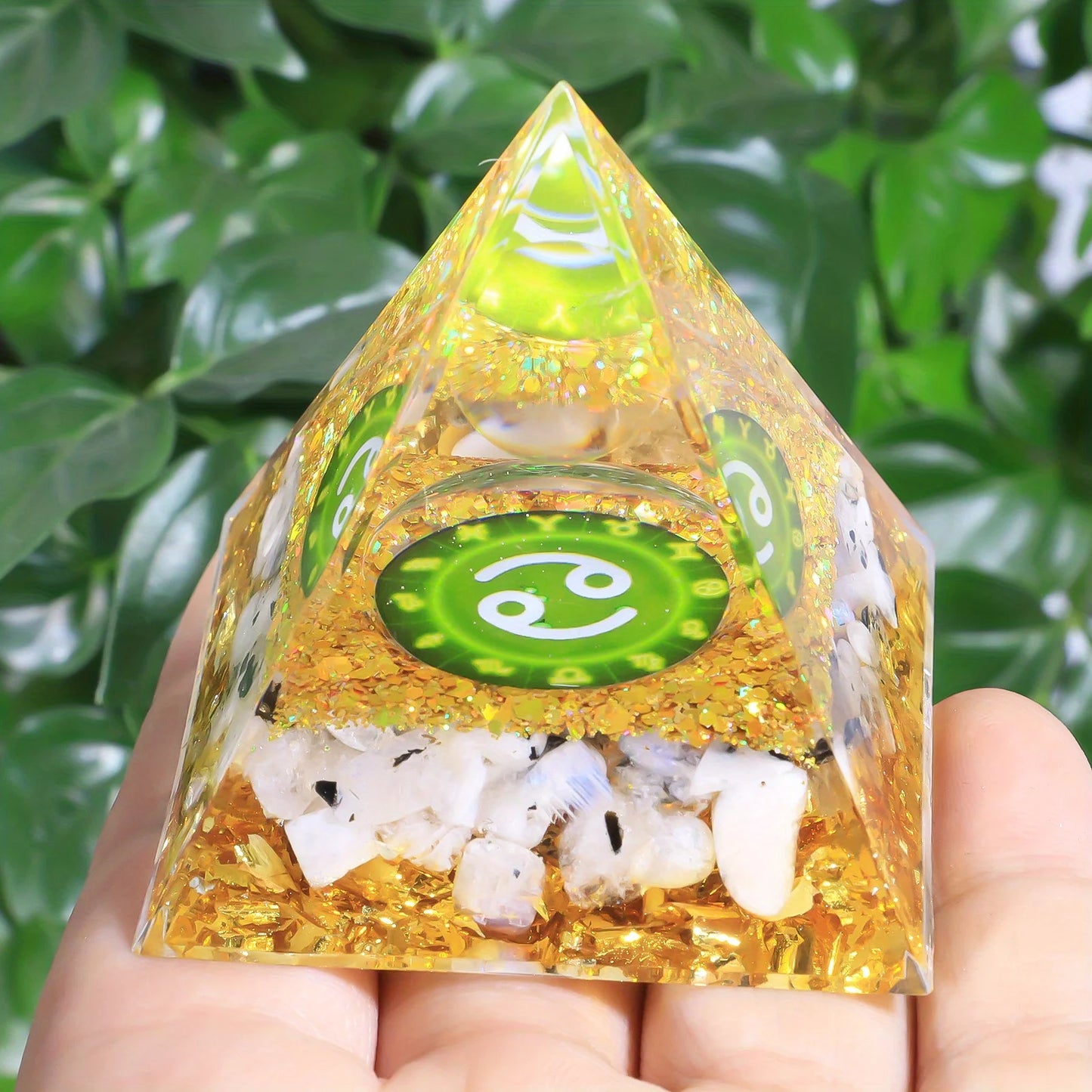 1pc Twelve Constellations Orgone Pyramid Amethyst Peridot Crystal Energy - Meditation Tool, Quartz Home Decor, Holiday Gifts