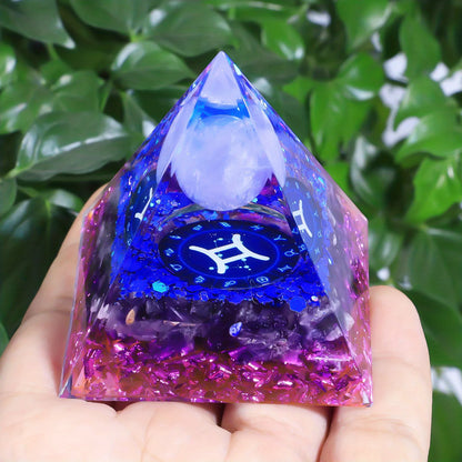 1pc Twelve Constellations Orgone Pyramid Amethyst Peridot Crystal Energy - Meditation Tool, Quartz Home Decor, Holiday Gifts