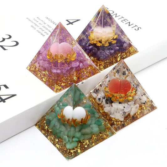 Natural Stone Energy Generator Pyramid Orgonite Peridot Amethyst Reiki Healing Crystal Chakra Resin Meditation Tool Room Decor