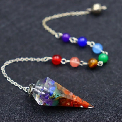 New Design 7 Chakra Orgonite Reiki Pendulum Pendant Fashion Jewelry Chain Healing Crystal Gift Hexagon Pyramid