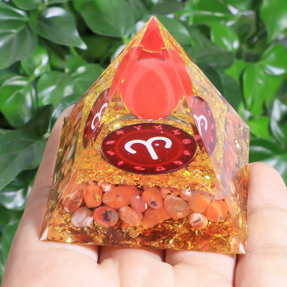 1pc Twelve Constellations Orgone Pyramid Amethyst Peridot Crystal Energy - Meditation Tool, Quartz Home Decor, Holiday Gifts