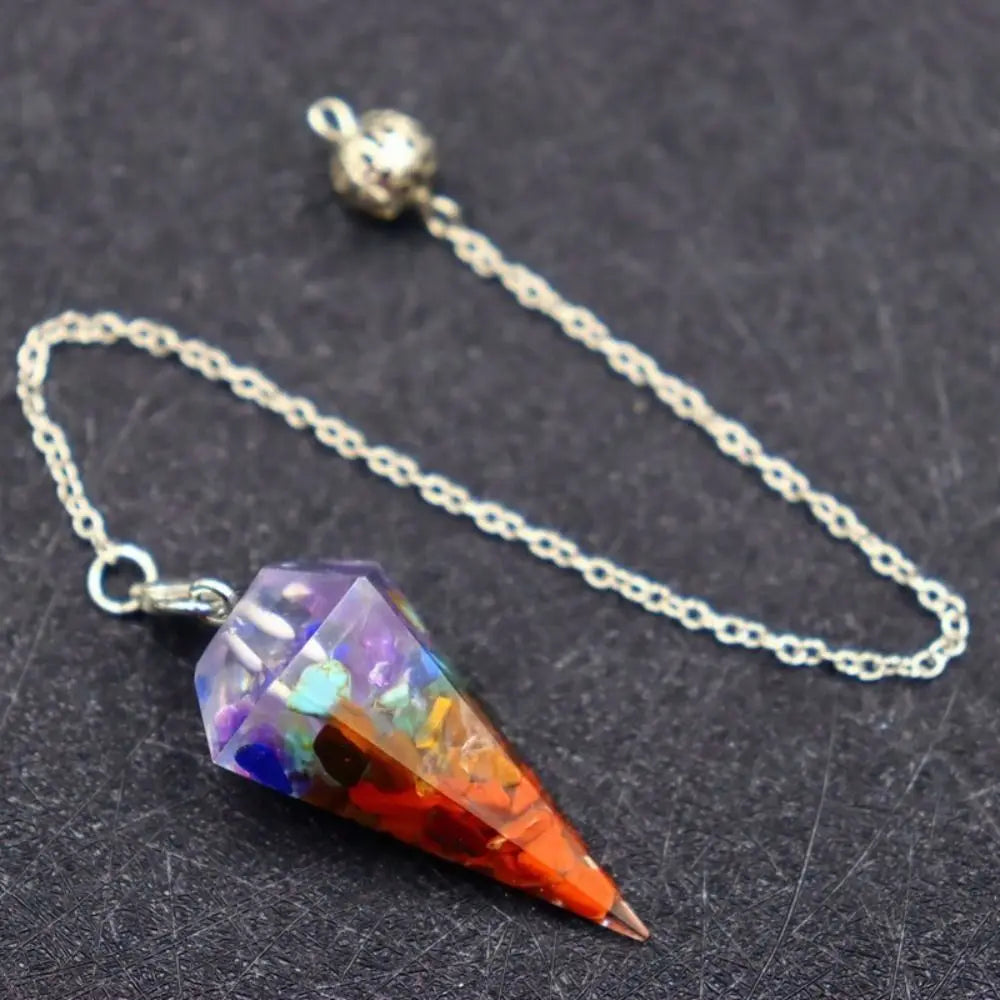 New Design 7 Chakra Orgonite Reiki Pendulum Pendant Fashion Jewelry Chain Healing Crystal Gift Hexagon Pyramid