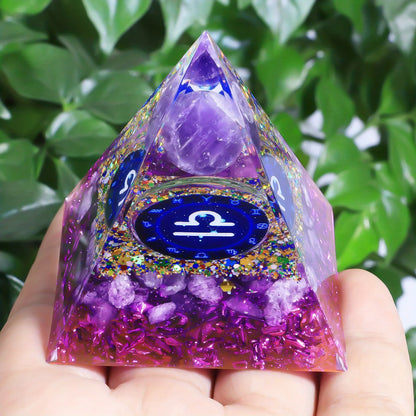 1pc Twelve Constellations Orgone Pyramid Amethyst Peridot Crystal Energy - Meditation Tool, Quartz Home Decor, Holiday Gifts