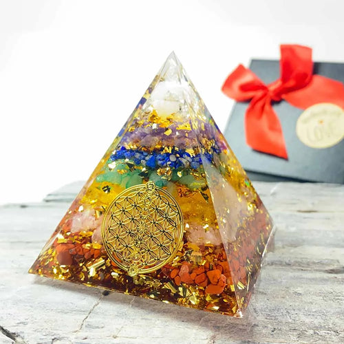 Orgonite Pyramid Natural Seven chakras Chakras Crystal Stone Craft Orgone Energy Generator Meditation Tool Decoration Ornaments