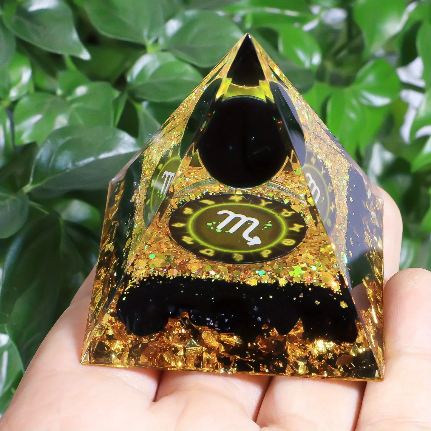 1pc Twelve Constellations Orgone Pyramid Amethyst Peridot Crystal Energy - Meditation Tool, Quartz Home Decor, Holiday Gifts