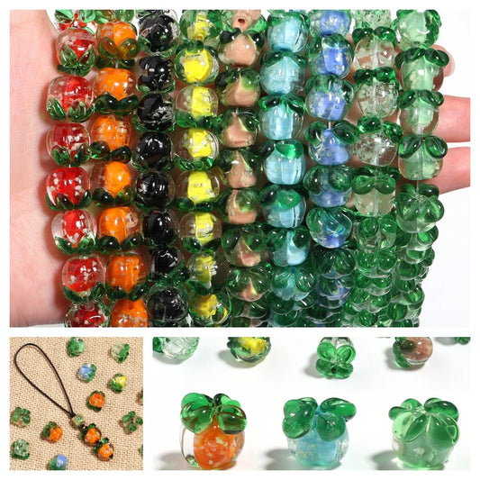 10pcs/lot Luminous Glass Persimmon Beads 11x13mm Clear Colorful Lampwork Spacers Beads DIY Jewelry Pendant Bracelet Accessories