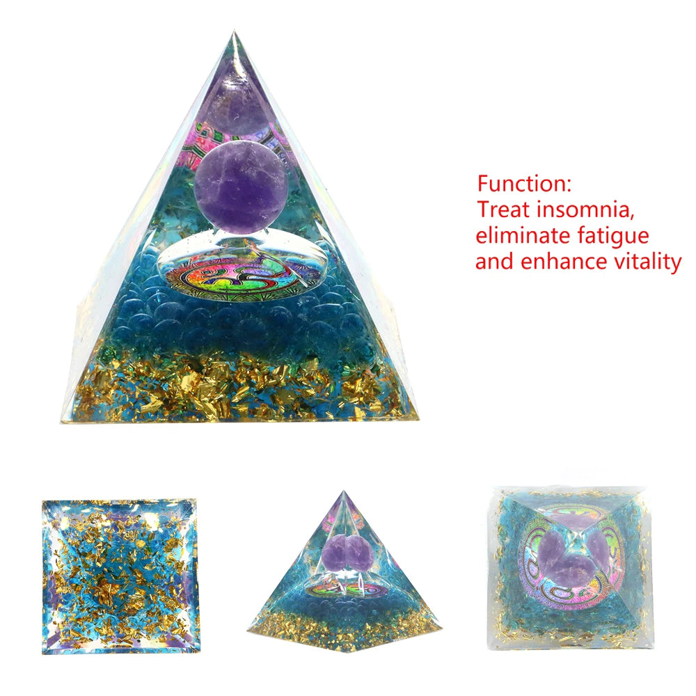 Natural Stone Energy Generator Pyramid Orgonite Peridot Amethyst Reiki Healing Crystal Chakra Resin Meditation Tool Room Decor