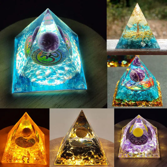 Energy Generator Orgone Pyramid Amethyst Peridot Healing Natural Crystal Reiki Chakra Generator Orgonite Pyramid Meditation Tool