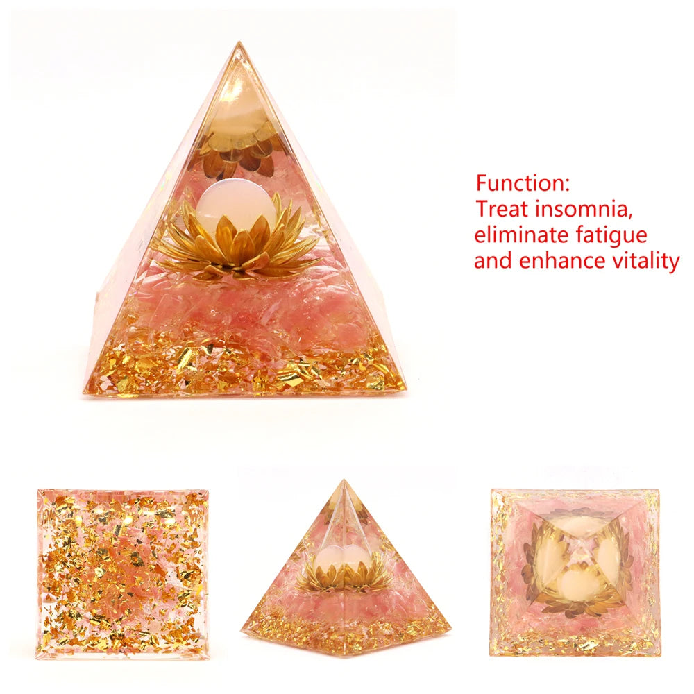 Natural Stone Energy Generator Pyramid Orgonite Peridot Amethyst Reiki Healing Crystal Chakra Resin Meditation Tool Room Decor